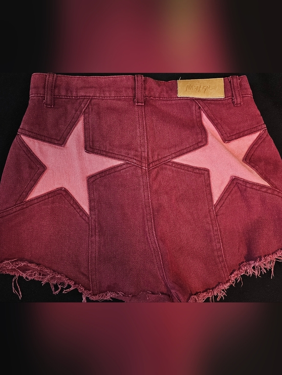 Nasty Gal Pants - Nasty Gal Red Star Patch Distressed Denim Shorts Festival Y2K Raw Hem High Rise